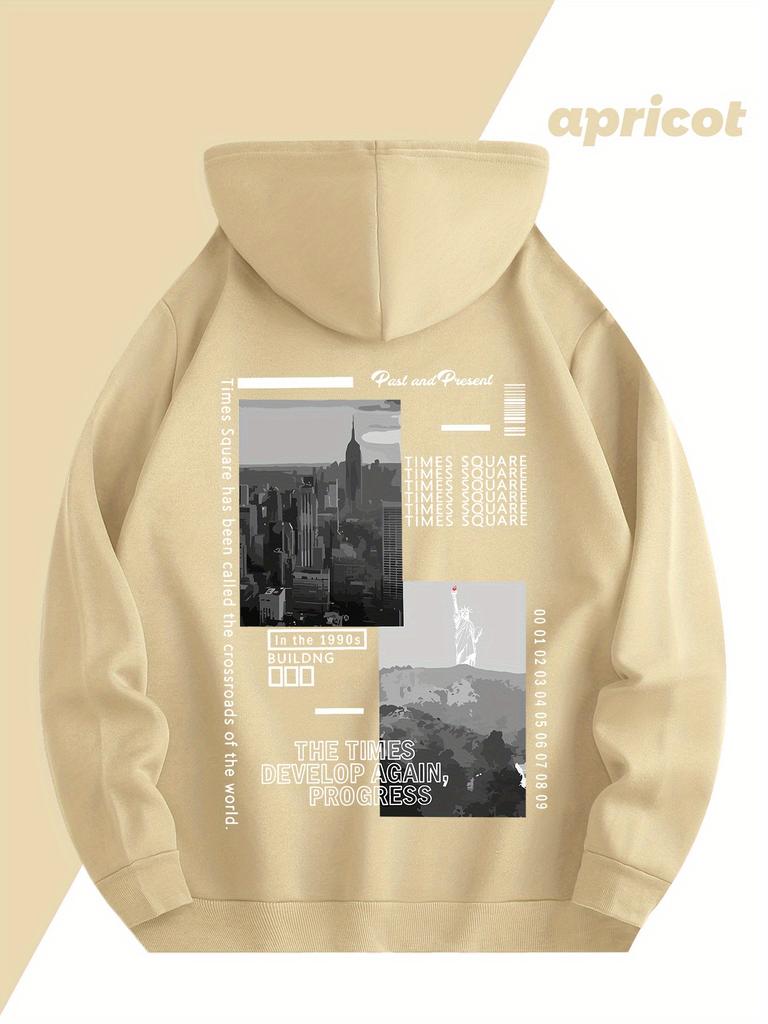 Men's Fashion Graphic Hoodie - Casual and Breathable with Kangaroo Pocket, Drawstring, Black with White Print