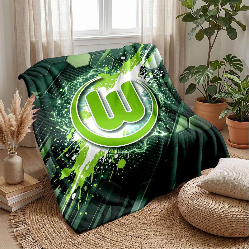 VfL Wolfsburg FC Weiche Flanell-Fleece-Decke Leicht Gemütlich Warm Überwurfdecke für Sofa Bett Heimdekoration