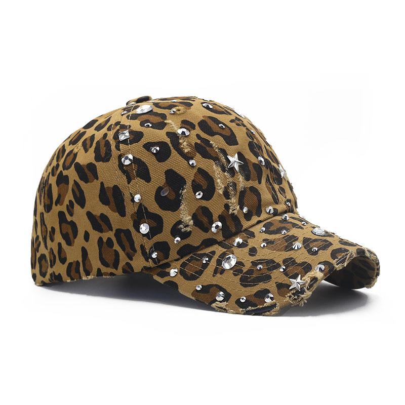 Strass-Baseballkappe mit Rissen Damenmode Klassische Kappe mit Leopardenmuster Trend Vielseitiger Sonnenhut