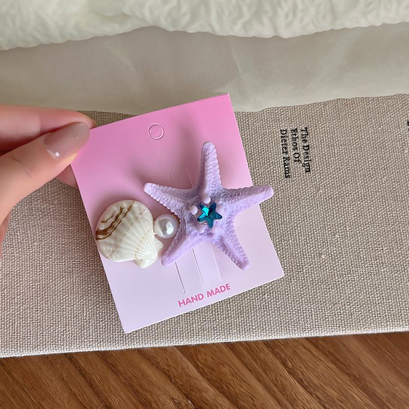 Summer Ocean Starfish Shell Hairpin Cute Children'S Hairpin Duck Beak Clip Pearl Hair Accessories Headgear Clip Girl