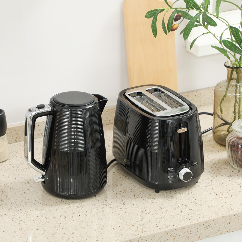 Kettle and Toaster Set, 1.7L 3000W Fast Boil Kettle & 2 Slice Toaster Kitchen Set with 7 Level Browning Controls, Defrost, Reheat