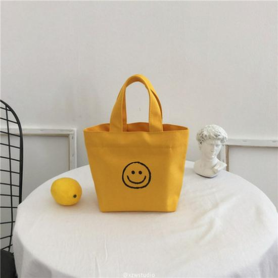 INS Style Canvas Bag - Smiling Face Student Tote with Custom Logo