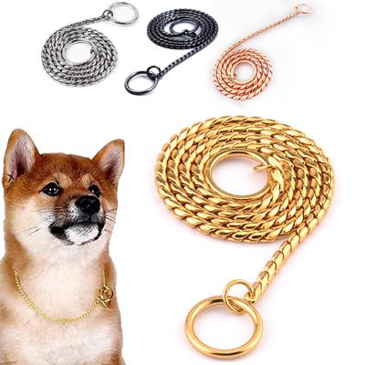 P Schlangenkette Edelstahl Gold Hundeketten Halsband Metall Slip Walking Training Kausichere Haustierketten Halsbänder