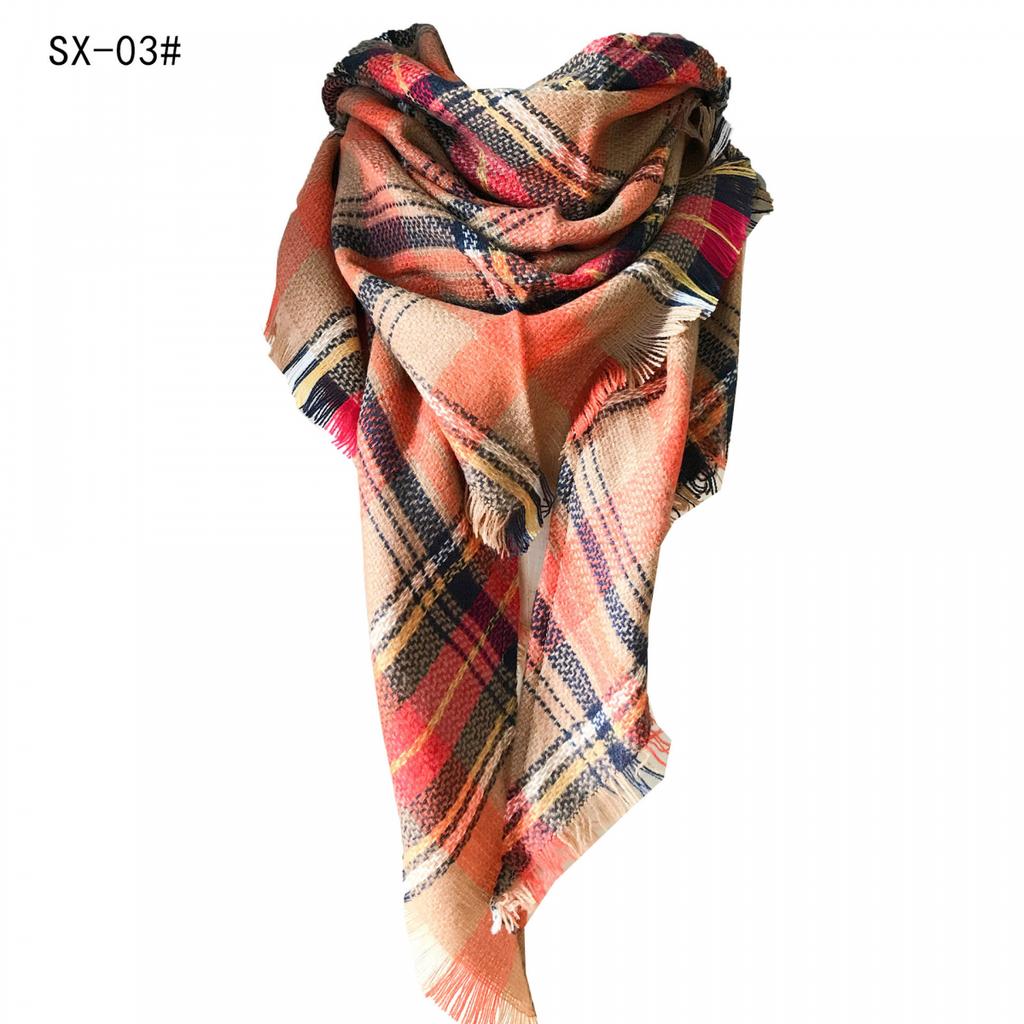 Spring Autumn Winter Imitation Cashmere Double-sided Colorful Plaid Triangle Scarf Women's Neck Shawl