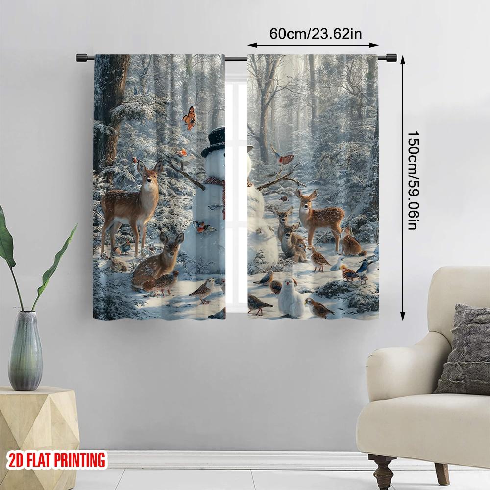 2 Stück, 2D-Flachdruck Vorhang Beliebter Schneemann & Wildtiere Winter Vielseitig Langlebig Polyester (ohne Stange) Zimmerdeko Verwendung für