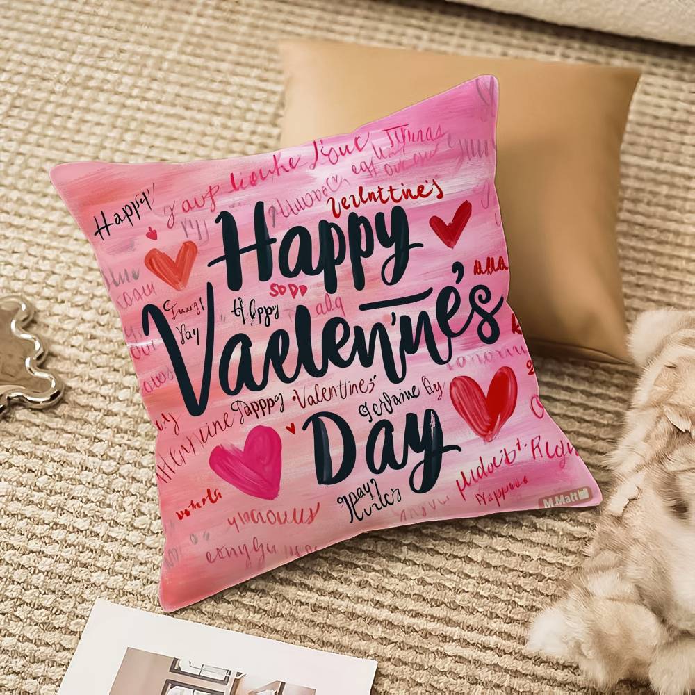 Happy Valentine's Day Pillow Case Anti-dustmite Invisible Zipper Sofa Bed
