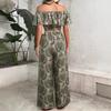 Vacation Jumpsuit Summer Ladies Printed Off-Shoulder Top and Wide Legs Pants Set