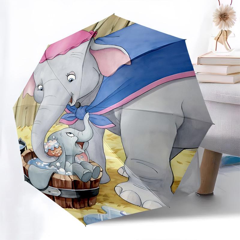 Dumbo Bath Themed Automatic Opening and Closing Umbrella, Brightly Colored 8-rib Portable Umbrella, Suitable for Men and Women, A Perfect Gift for Chr