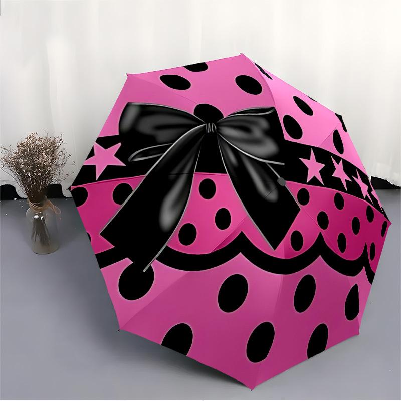 1pc Polka Dots BowAutomatic Open/close Folding Umbrella, Compact Portable Travel Umbrella, Perfect Birthday/Holiday, Cute Umbrella y030