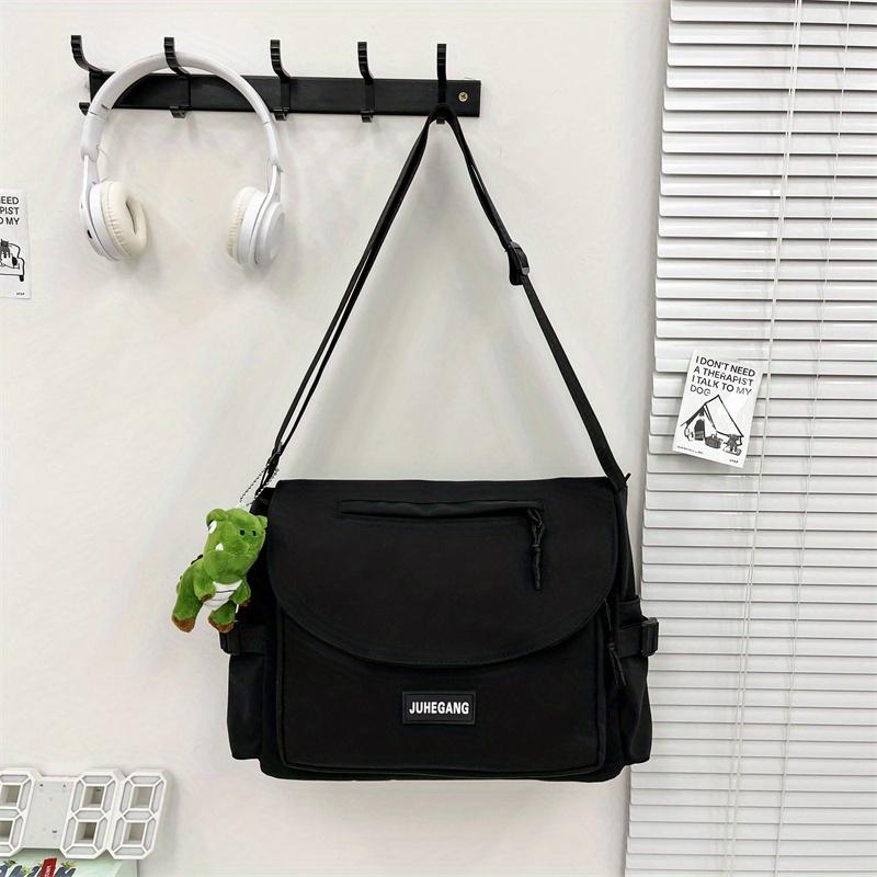 Trendy Nylon Messenger Bag, Large Capacity Crossbody Bag, Casual Flap Shoulder Bag For Teen Student School Bags Satchel