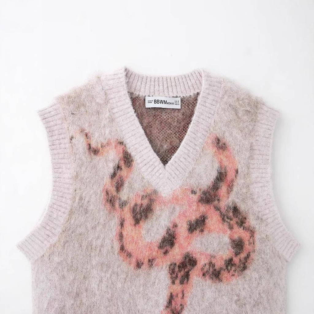 2025 Spring Women's European & American V-Neck Jacquard Knit Vest Top