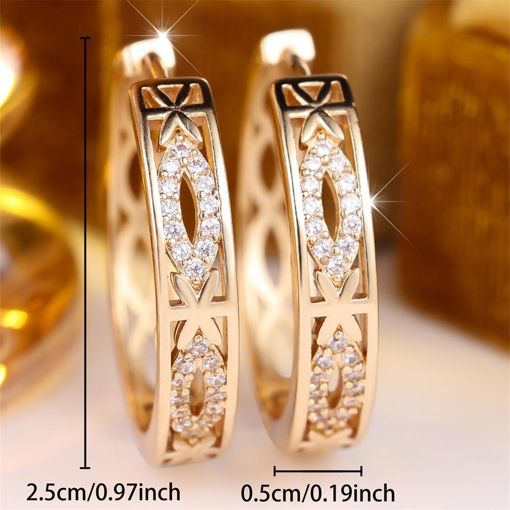 Geometric Stone White Zircon Vintage Hollow Hoop Earrings For Women Trendy Gold Color Ear Buckle Wedding Jewelry Versatile Gifts