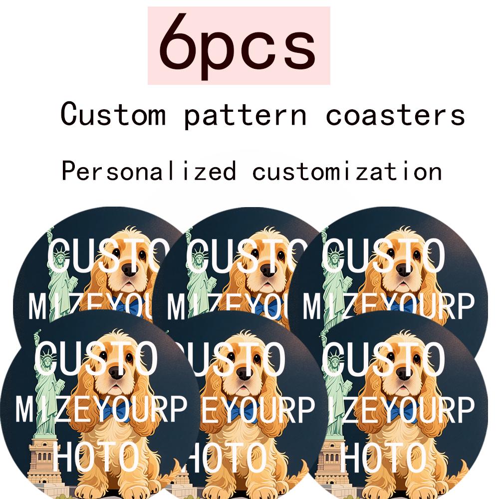 6 Wooden Coasters in Farmhouse Style, Personalized Pattern Photo Coasters, Custom-Made - Hand-Washable, Made of Wood - Perfect F 6Pcs