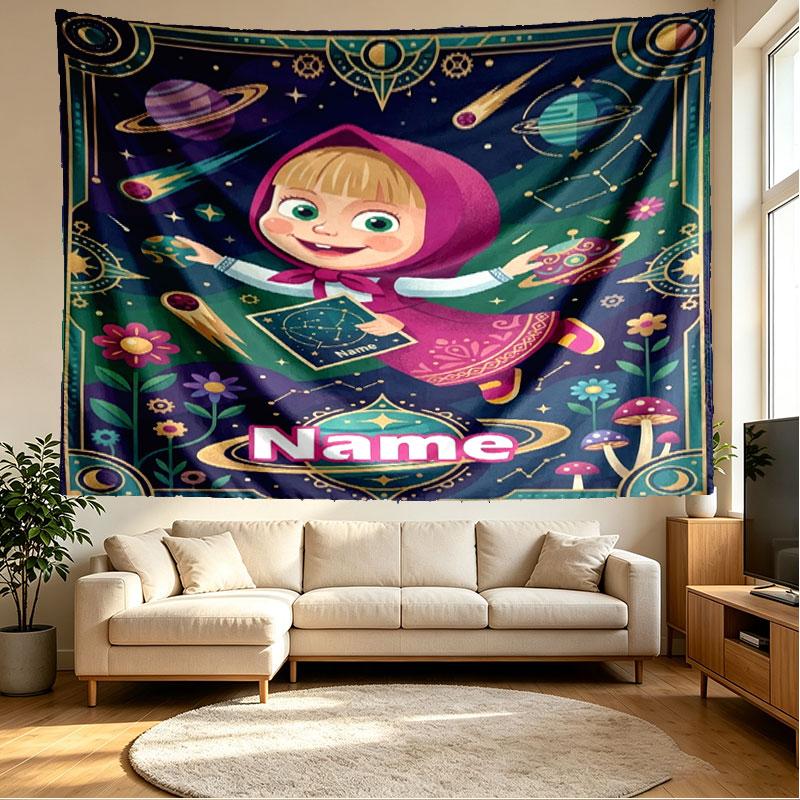 Custom Name Personalized Masha and the Bear Print Tapestry, Wall Art Decor, Bedroom, Dorm, Apartment, LivingRoom, Party Backdrop, Gift for Birthday
