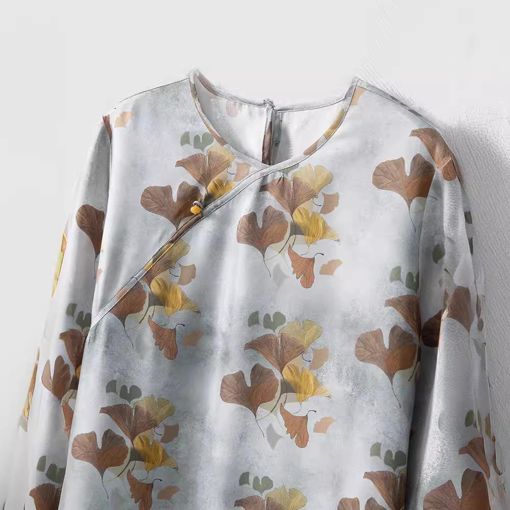 20mm Twill Silk Mulberry Tie-Waist Slimming Dress, Round Neck, Three-Quarter Sleeves, Elegant Long Dress