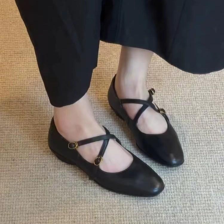 Schafsleder-Version~ Flache schwarze Pendlerschuhe, weich besohlte Einzelne Schuhe, Retro zu Röcken, Mary Jane Schuhe, Abendschuhe.