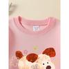 European sizes Girls' Soft Crewneck Sweatshirt, Cute Puppy with Flowers Print, Casual for Fall Winter, Ideal Holiday Present.