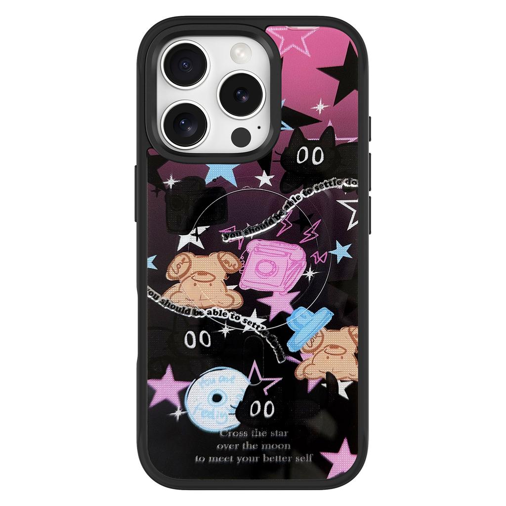 For iPhone 16 Pro Magnetic Case TPU PC Phone Cover with Detachable Brown Bear Slide Backplate