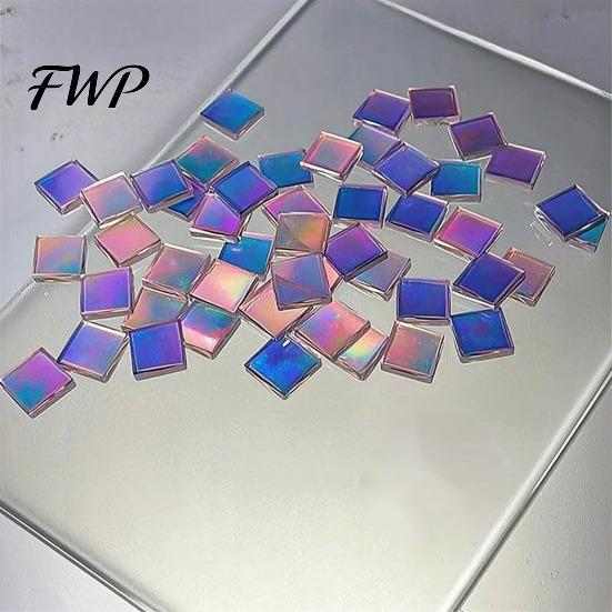 High Transparency Acrylic Squares Mini Iridescent Squares, Translucent Rainbow Pieces, 2cm 3cm Holographic Transparent Craft Tiles for DIY Crafts,