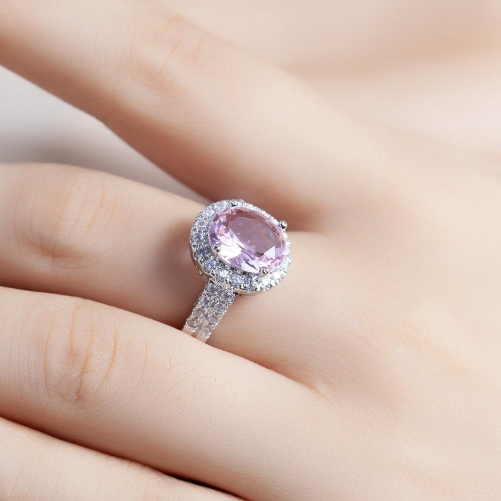 Pink Crystal Diamond Oval Ring for Women Elegant Pink Zircon Engagement Jewelry no. 6 розовый