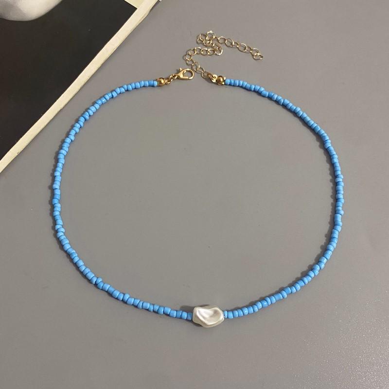 Fashion Boho Beads Necklace Women Imitation Pearl Seed Beaded Strand Short Choker Necklace Handmade Female Jewelry
