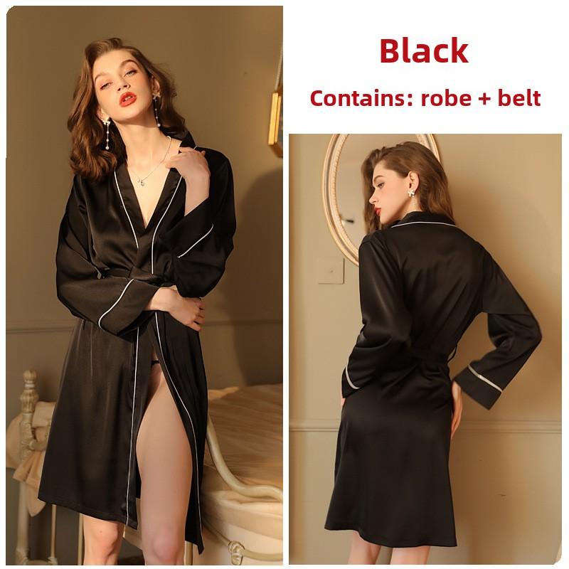 Damen Hotel Sexy Cardigan Nachthemd High-End Leichter Luxus Imitatseide Stoff Pyjama Loungewear