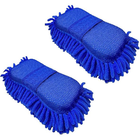 Microfiber Car Wash Sponge-Non-Scratch Wash Mitt-Two Sided Chenille Microfiber Washing Sponge-Mitt for Cars, Trucks, SUVs, Boats(2 Pack Green) 2 Pack Blue