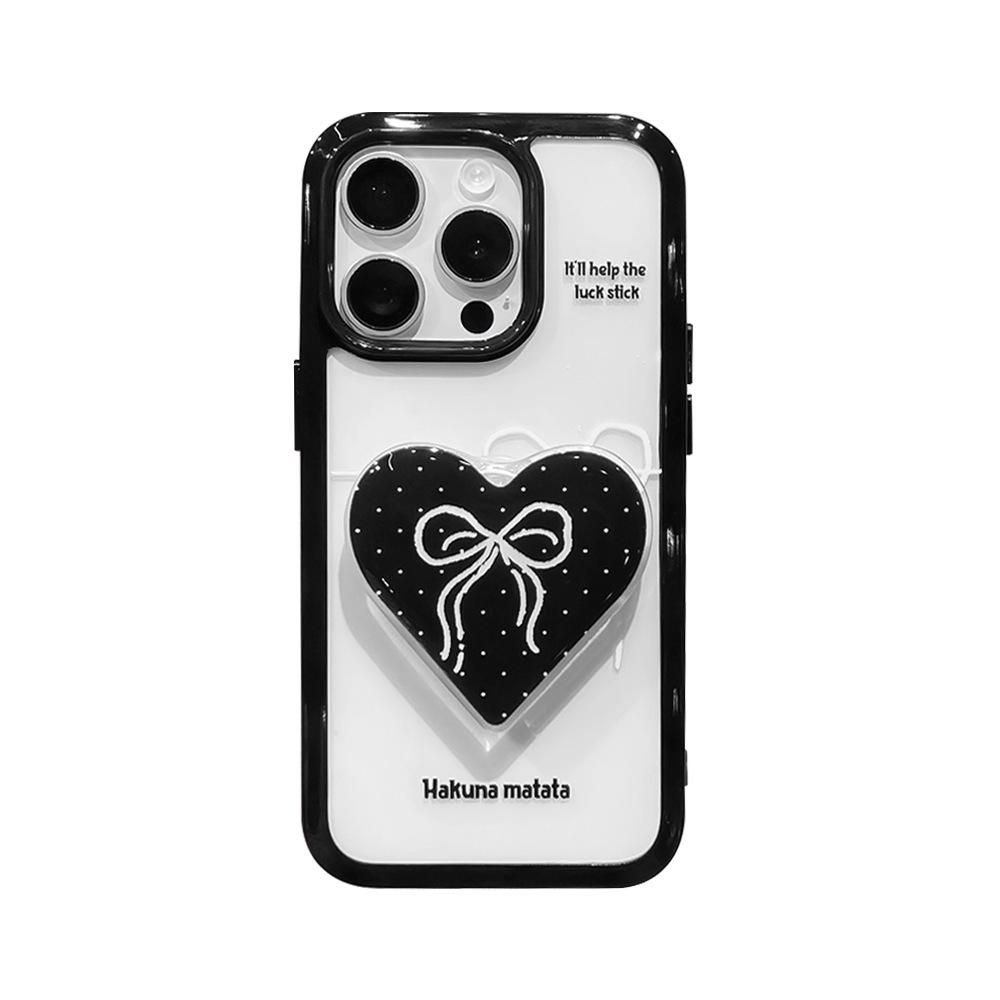 Ins Wind Love Bow Bracket Is Suitable for Apple 16PRO Mobile Phone Case Acrylic Transparent iPhone14/15.