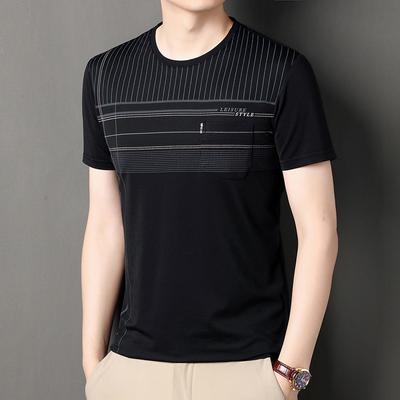 Summer New Solid Color Short-sleeved Men's Young and Middle-aged Mature Casual Straight Round Neck Thin Breathable Men's T-shirt