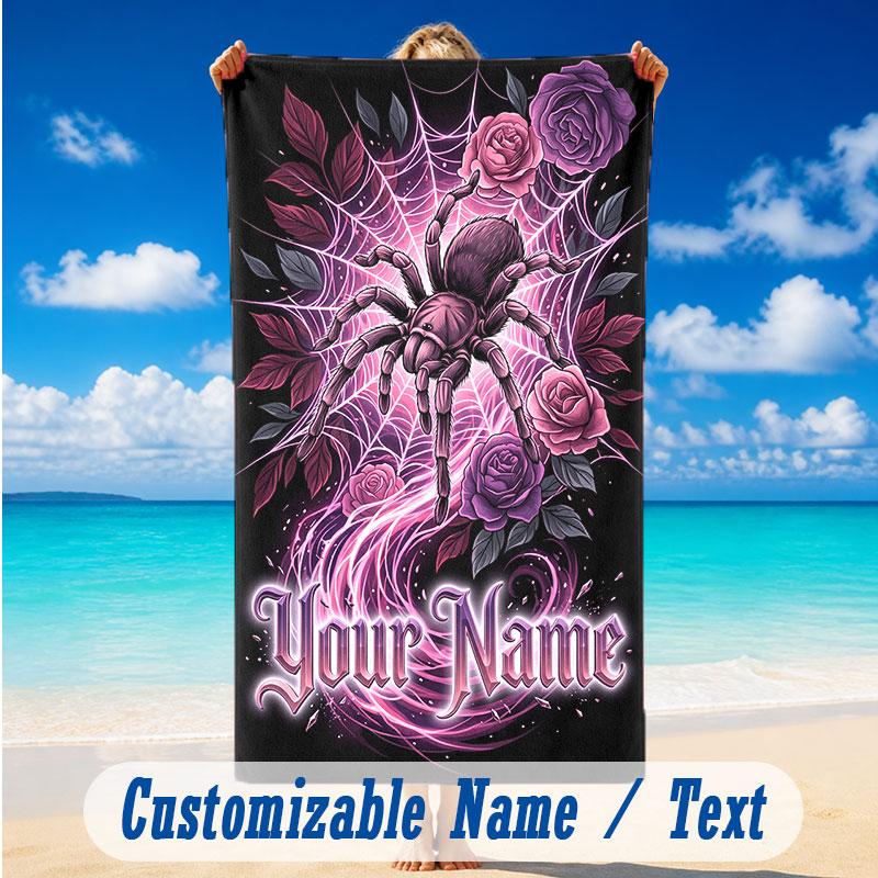 Floral Garden Theme Beach Towel Personalized Custom Name & Text Soft Quick Dry Beach Towel for Swimming Travel