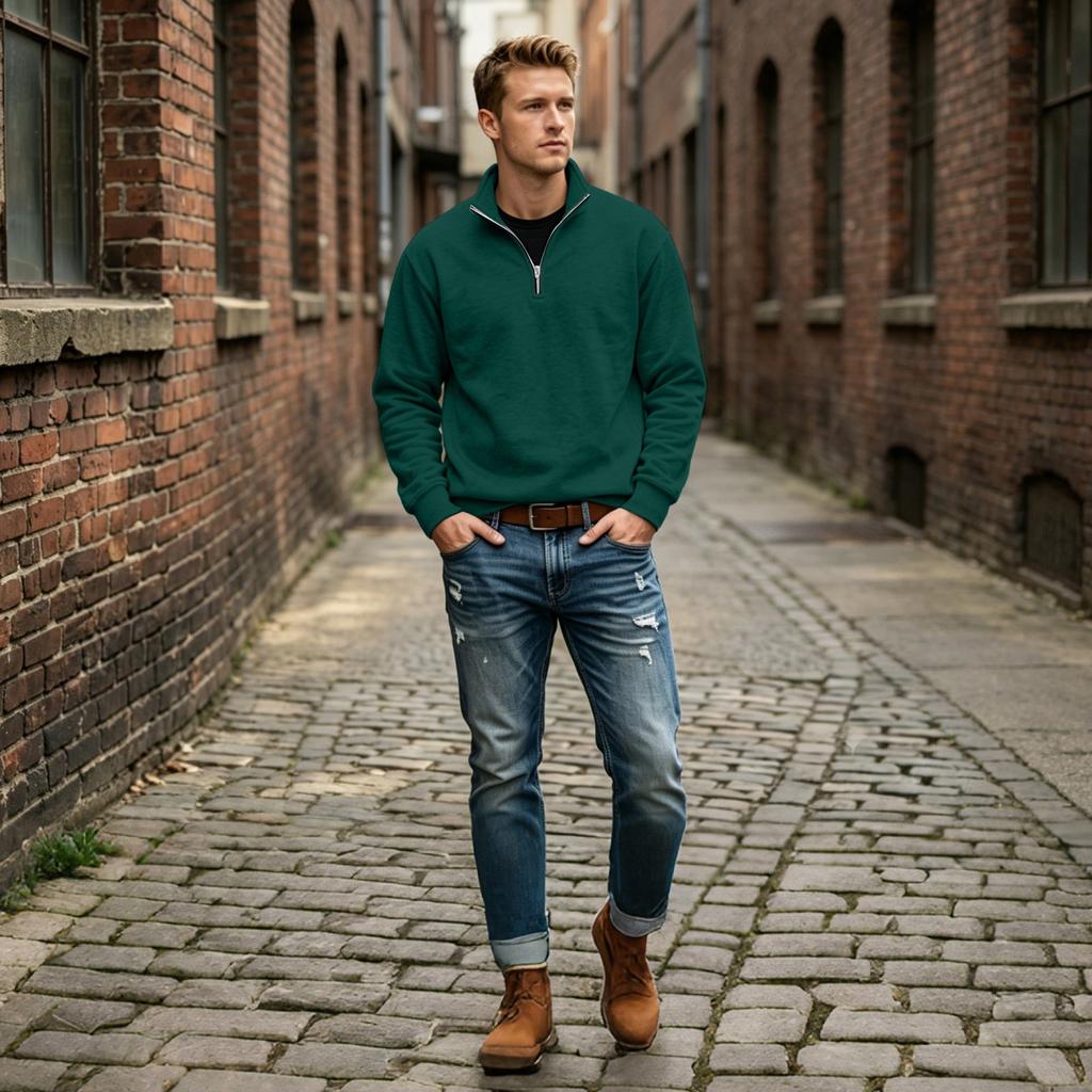 Men's Casual Half-Zip Stand Collar Sweatshirt Loose Fit Big Size for Everyday Wear