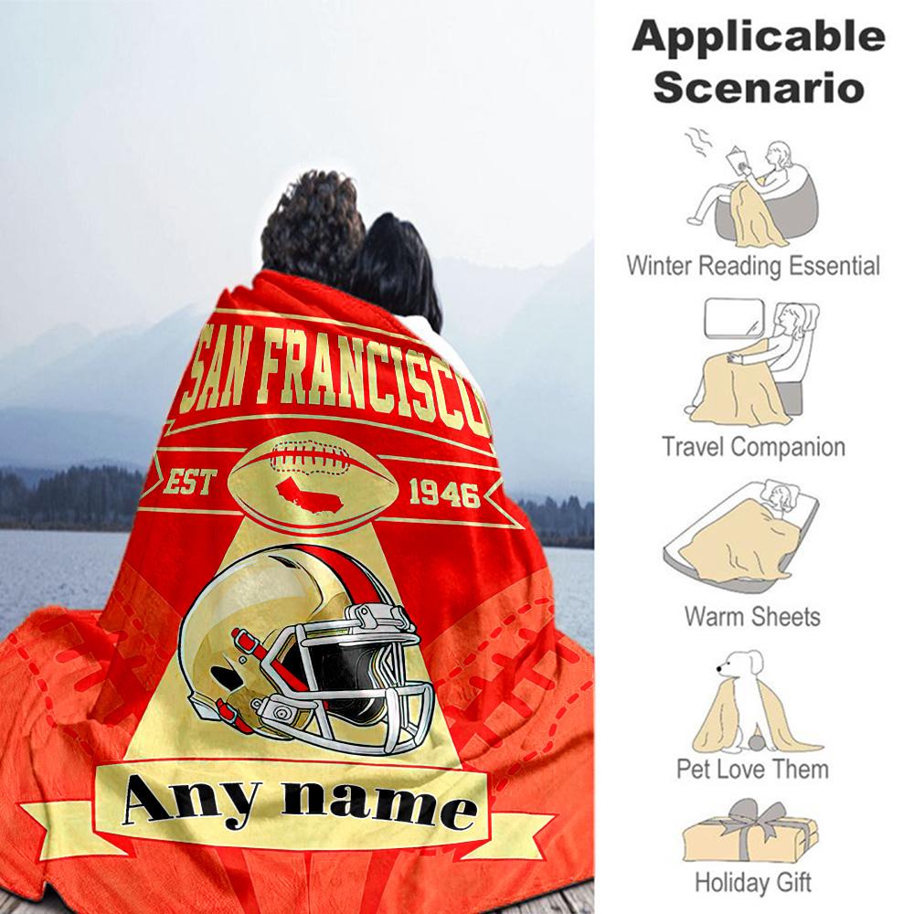 San Francisco Football Personalized Name Blanket Lightweight Customizable Blanket Soft Warm Cozy Great for Living Room Office Bedding Nap
