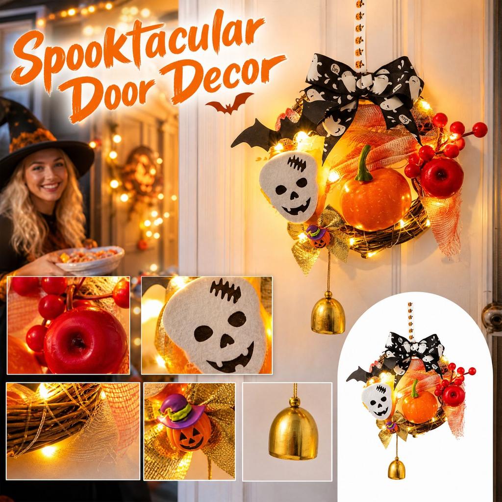 Halloween Wreath with Pumpkin Door Hanging Decor for Party Store Theme Holiday Scene