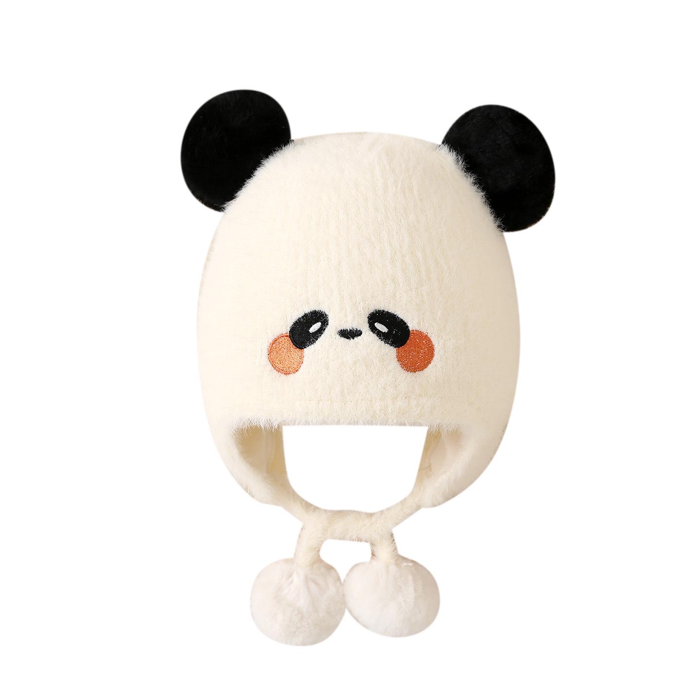 Infant Faux Mink Cartoon Plush Hat with Ear Protection - Rabbit/Bear Design for Boys & Girls in Autumn/Winter White Panda