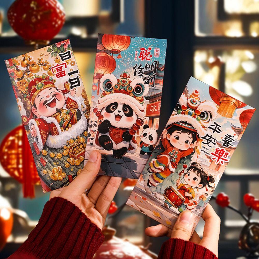 6pcs Traditional New Year Red Envelopes Cartoon Lucky Money Packets  Spring Festival Supplies