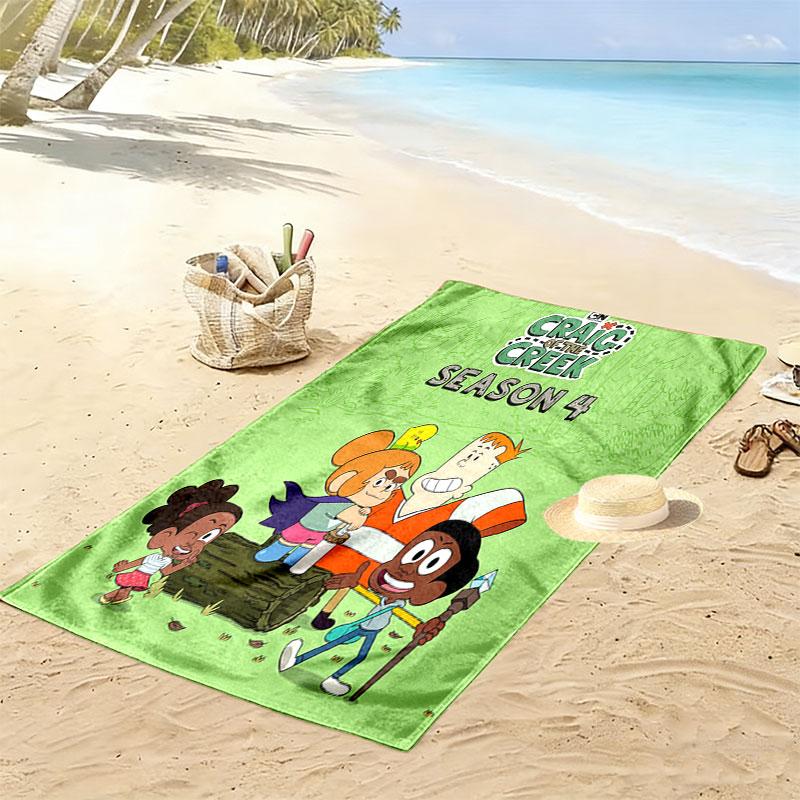 Creek Tales Print Beach Towel, Large Soft Quick Dry Towel for Beach Camping Swimming