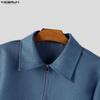 INCERUN Men Lapel Neck Long Sleeve Zip-Up Texture Cropped Casual Shirts