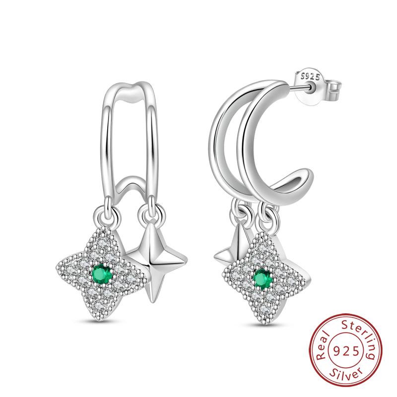 Curved Claw Snowflake Four-Leaf Star Stud Earrings For Women Shining Cubic Zirconia Fashion Ear Studs Daily Party Wear Jewelry