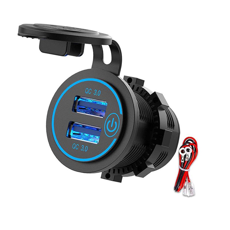 12V/24V  USB Outlet Dual QC3.0 Charger Socket Cigarette Lighter Socket Waterproof Touchable Switch Quick Adapter Car Accessories