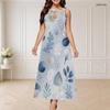 Women Plus Size Round Neck Triple Keyhole Cutout Sleeveless Printed Maxi Dress