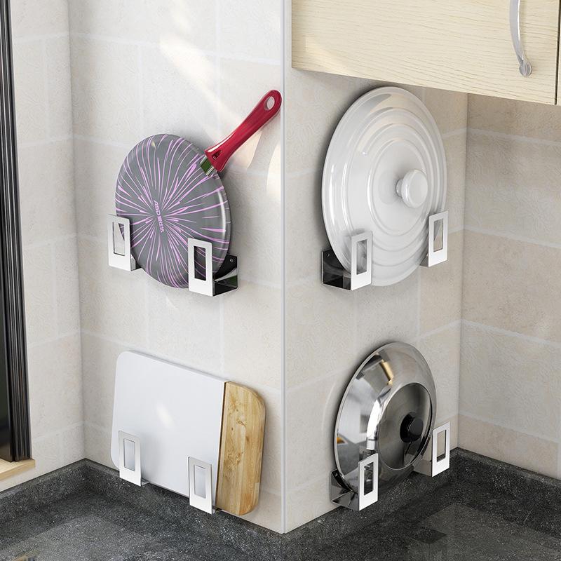Wall-Mounted Stainless Steel Pot Lid & Cutting Board Holder - Punch-Free Kitchen Storage Rack