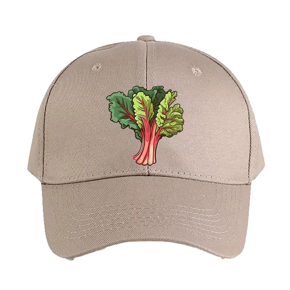 Vibrant Rhubarb Illustration for Gardening Woman Man Baseball Cap Adult Adjustable with Curved Brim Hiking Fishing Hat