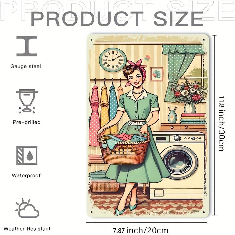 

Vintage Laundry Room Tin Sign x Retro Metal Wall Art Durable Iron Plaque for Kitchen Dorm Home Office Rustic Laundry Decor 20x30cm（7.8x11.8inch）