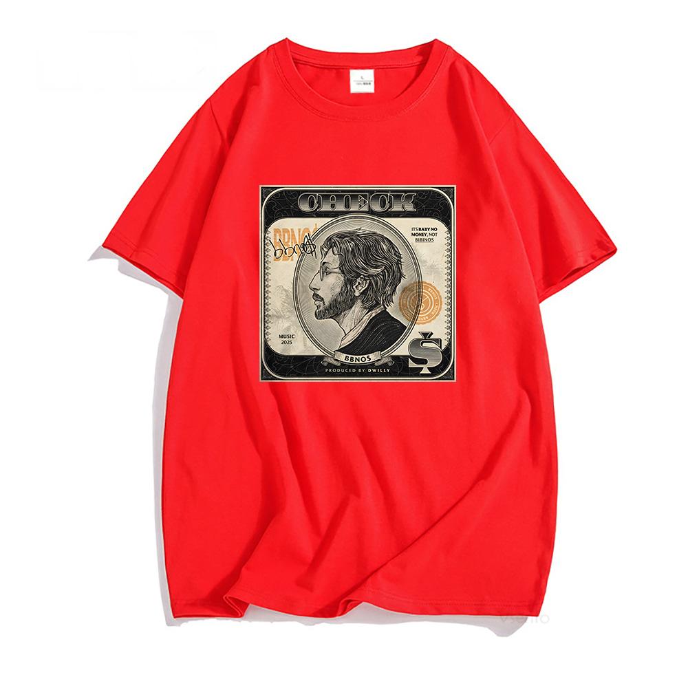 

Bbno$ Check 2025 Новая модная футболка с коротким рукавом Летние мужские/женские футболки Хлопок Мягкий унисекс Уличная одежда Хип-хоп Футболки с круглым вырезом Топ XL красный