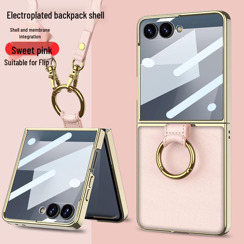 Etui PU ze Skóry dla Galaxy Z Flip7 z Galwanizowanym Pierścieniem i Sznurkiem - Ochronne Etui w Stylu Zapachowym