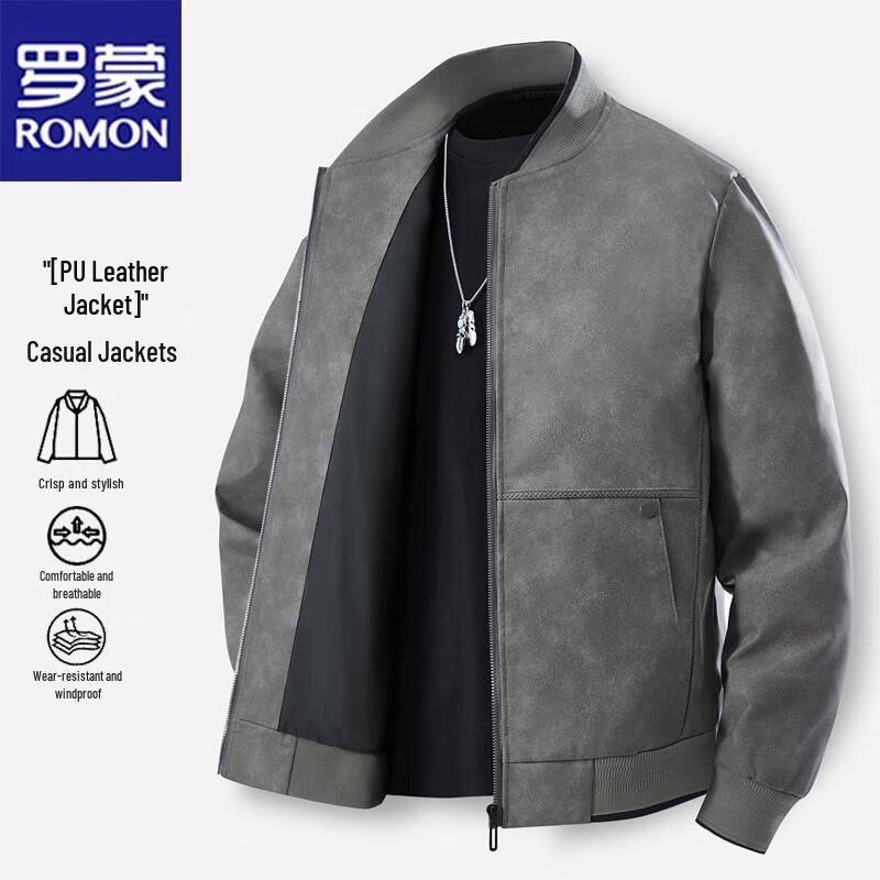 ROMON Men's Business Casual PU Leather Jacket