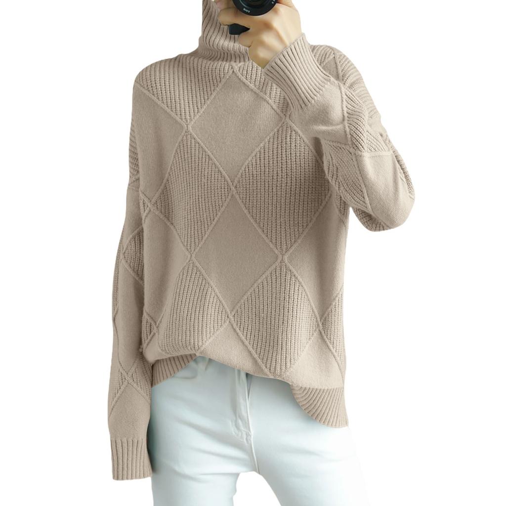 Women's Turtleneck Long Sleeve High Collar Sweaters Solid Color Pullover Tops