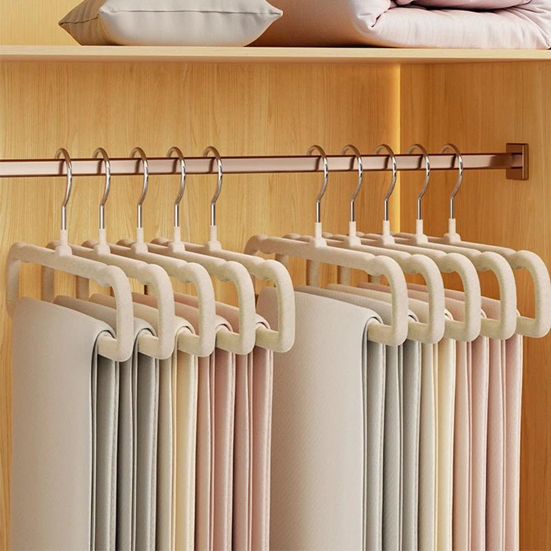 10pcs Pack Pants Hanger Flocking Plastic Space Saving Anti Slip Short Neck Beige Cloth Drying Cloth Hanger 360 ° Swivel Hook