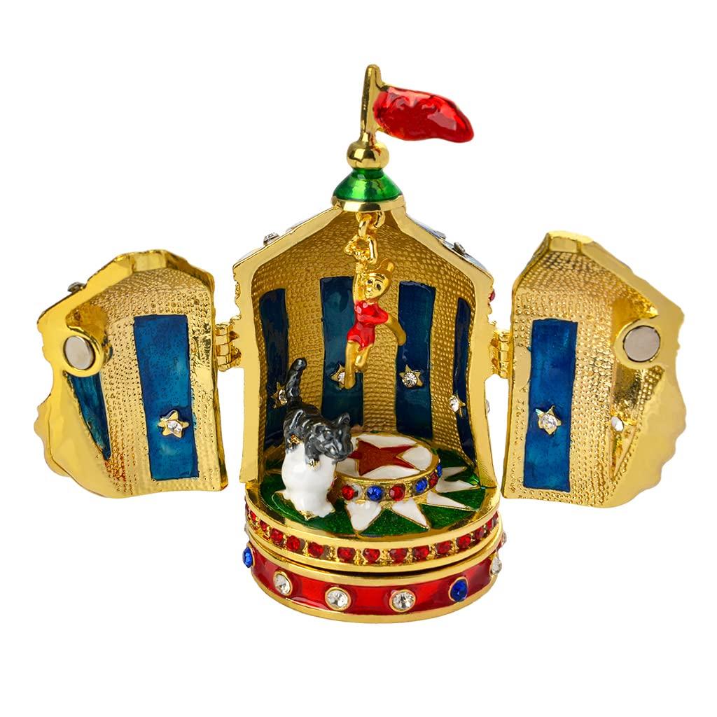 Circus House Small Building Figurine, 3.57" Tall, Home Decor Accent, Gold Plated Crystal Enamel, Vintage Jewelry Trinket Box, Festival Gift