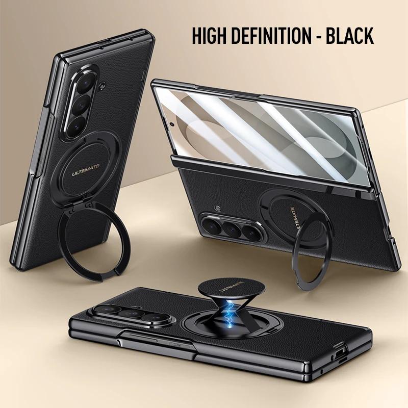 Luxus PU-Lederhülle für Samsung Galaxy Z Fold8 Fold 8 Ultra Drehbarer Magnetischer Ständer Handschlaufe Metall-Linsen-Glas-Bildschirmabdeckung